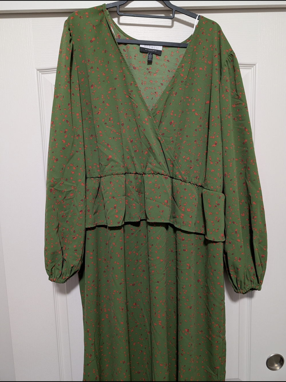 Eloquii Olive Green Long Sleeve Floral Midi Dress